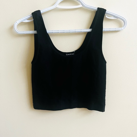 Bebe Slim Fit Sleeveless Black Crop Tank Top. Fits Medium and Large. - Picture 1 of 4
